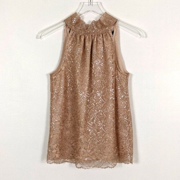 J. Crew Lace Metallic Beige Halter Top XXS - Picture 2 of 8